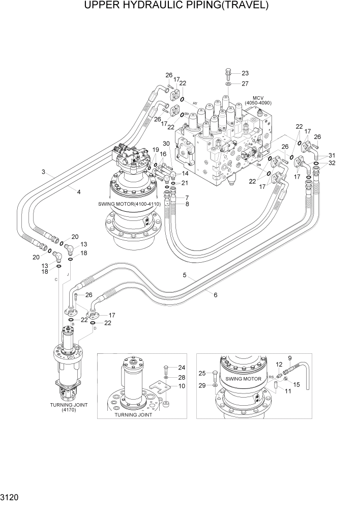 Схема запчастей Hyundai R200W7A - PAGE 3120 UPPER HYDRAULIC PIPING(TRAVEL) ГИДРАВЛИЧЕСКАЯ СИСТЕМА