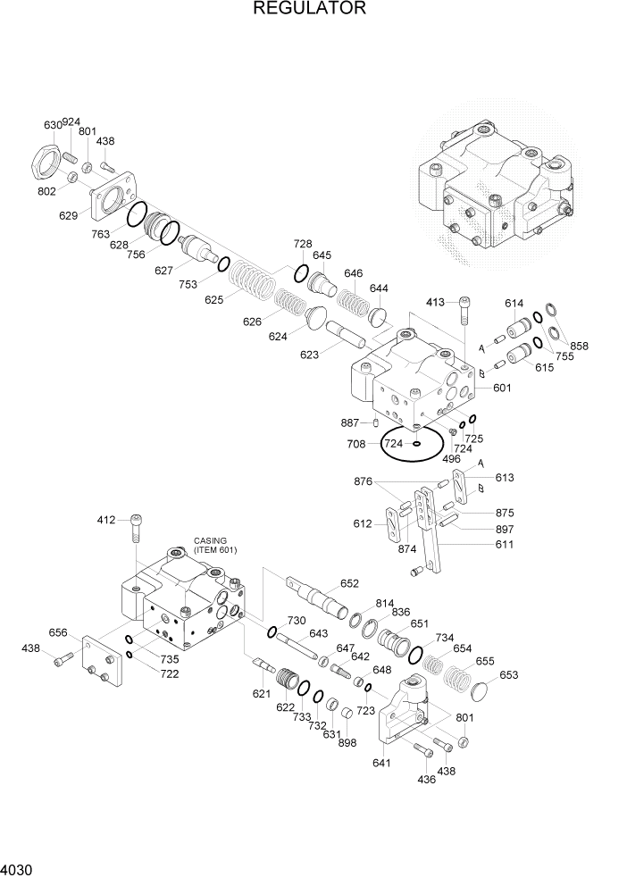 Схема запчастей Hyundai R200W7A - PAGE 4030 REGULATOR ГИДРАВЛИЧЕСКИЕ КОМПОНЕНТЫ