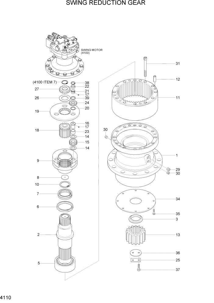 Схема запчастей Hyundai R200W7A - PAGE 4110 SWING REDUCTION GEAR ГИДРАВЛИЧЕСКИЕ КОМПОНЕНТЫ