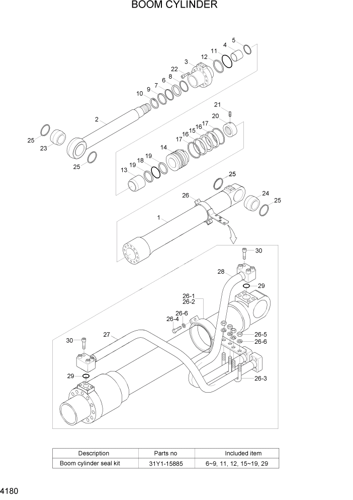 Схема запчастей Hyundai R200W7A - PAGE 4180 BOOM CYLINDER ГИДРАВЛИЧЕСКИЕ КОМПОНЕНТЫ