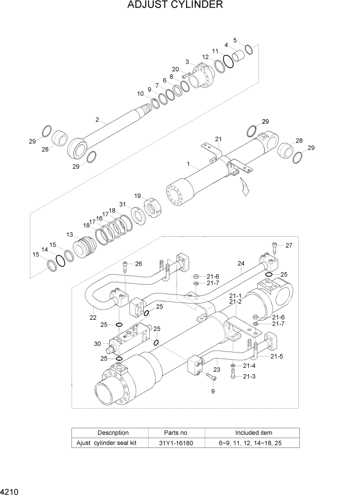 Схема запчастей Hyundai R200W7A - PAGE 4210 ADJUST CYLINDER ГИДРАВЛИЧЕСКИЕ КОМПОНЕНТЫ
