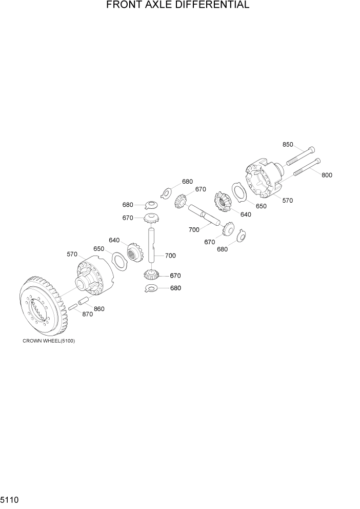 Схема запчастей Hyundai R200W7A - PAGE 5110 FRONT AXLE DIFFERENTIAL ТРАНСМИССИЯ