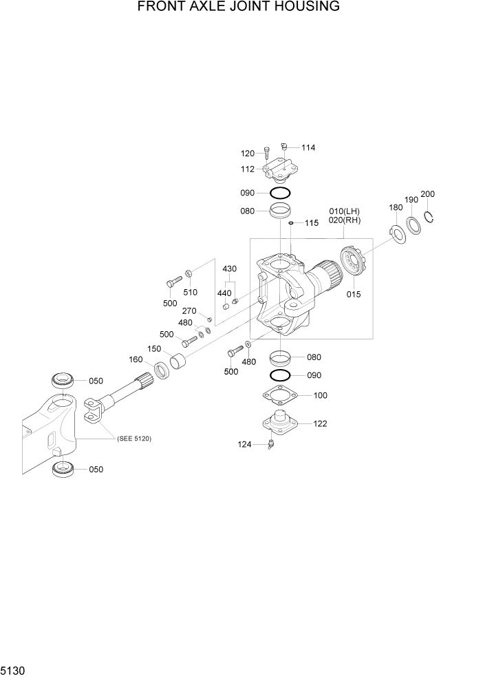 Схема запчастей Hyundai R200W7A - PAGE 5130 FRONT AXLE JOINT HOUSING ТРАНСМИССИЯ