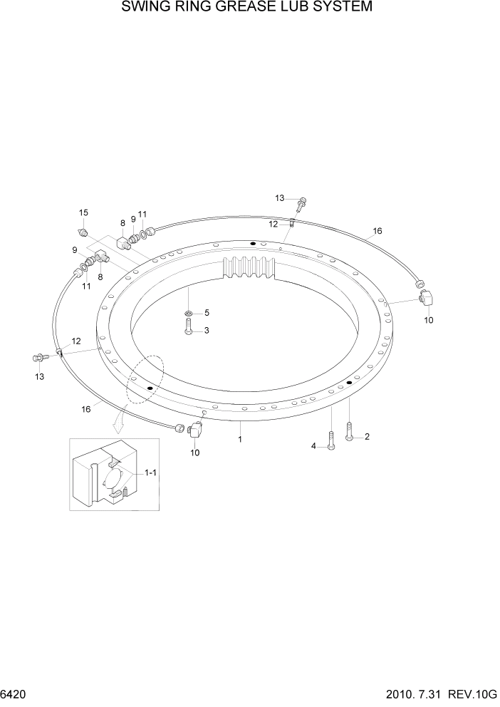 Схема запчастей Hyundai R200W7A - PAGE 6420 SWING RING GREASE LUB SYSTEM СТРУКТУРА
