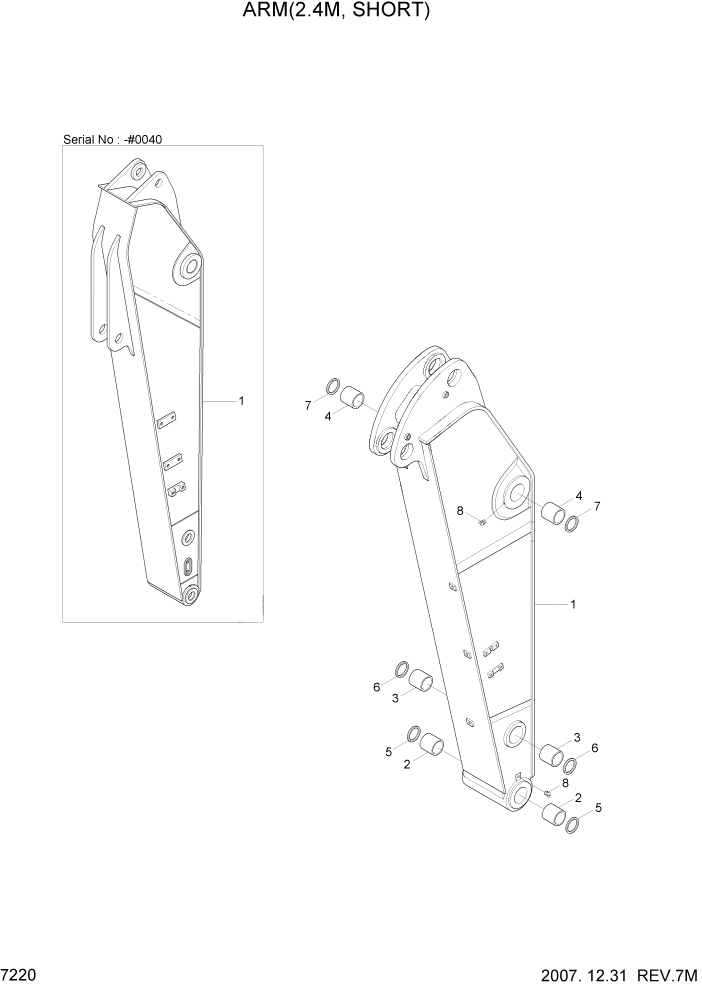 Схема запчастей Hyundai R200W7A - PAGE 7220 ARM(2.4M, SHORT) РАБОЧЕЕ ОБОРУДОВАНИЕ