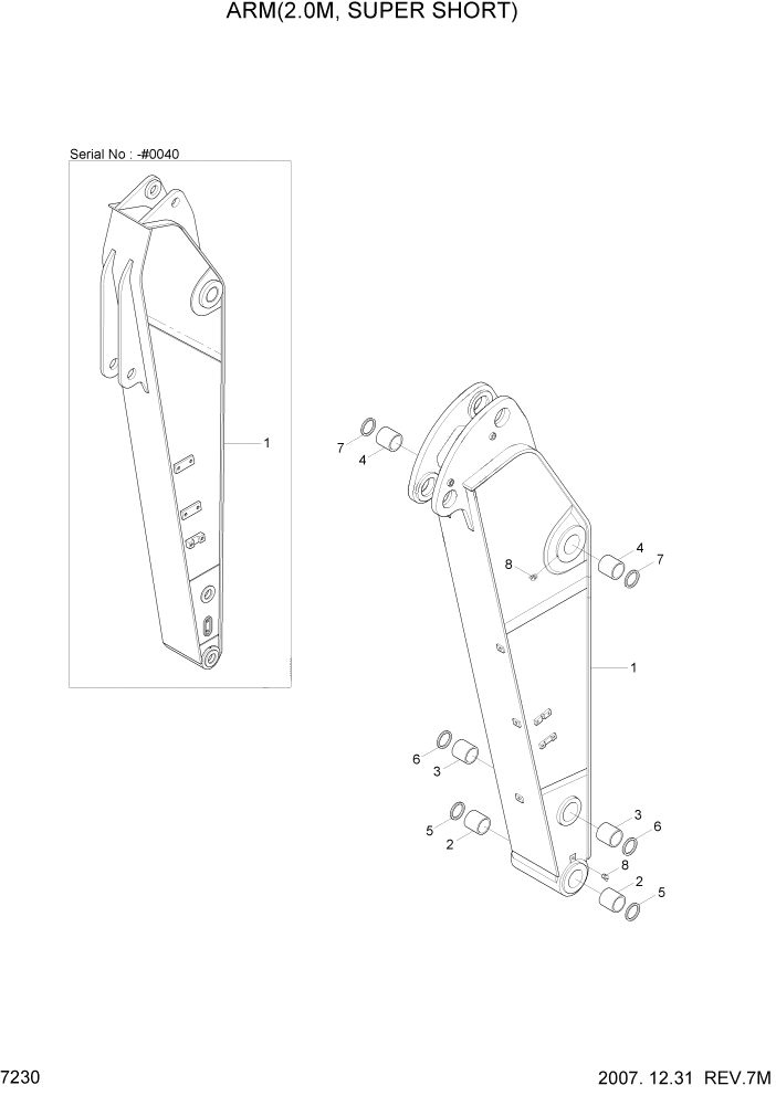 Схема запчастей Hyundai R200W7A - PAGE 7230 ARM(2.0M, SUPER SHORT) РАБОЧЕЕ ОБОРУДОВАНИЕ