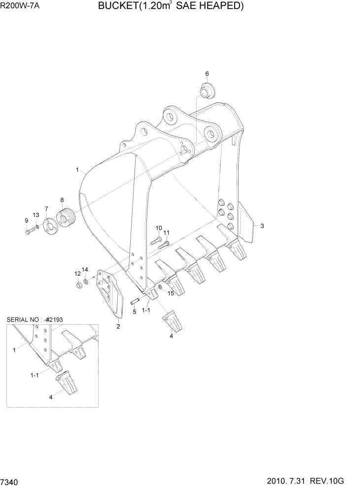 Схема запчастей Hyundai R200W7A - PAGE 7340 BUCKET(1.20M3 SAE HEAPED) РАБОЧЕЕ ОБОРУДОВАНИЕ