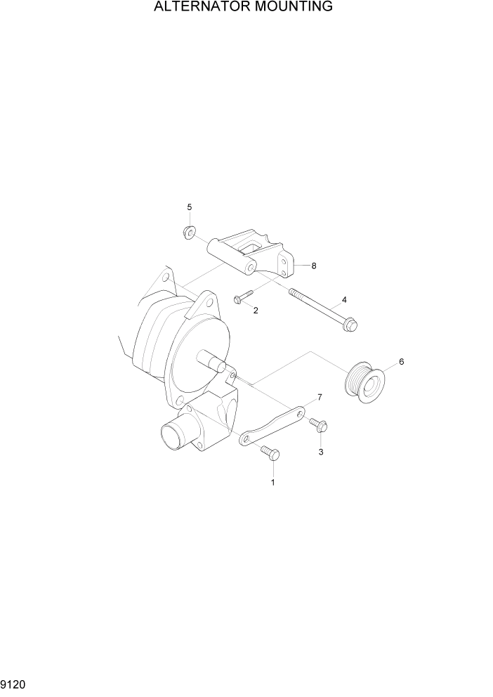 Схема запчастей Hyundai R200W7A - PAGE 9120 ALTERNATOR MOUNTNG ДВИГАТЕЛЬ БАЗА