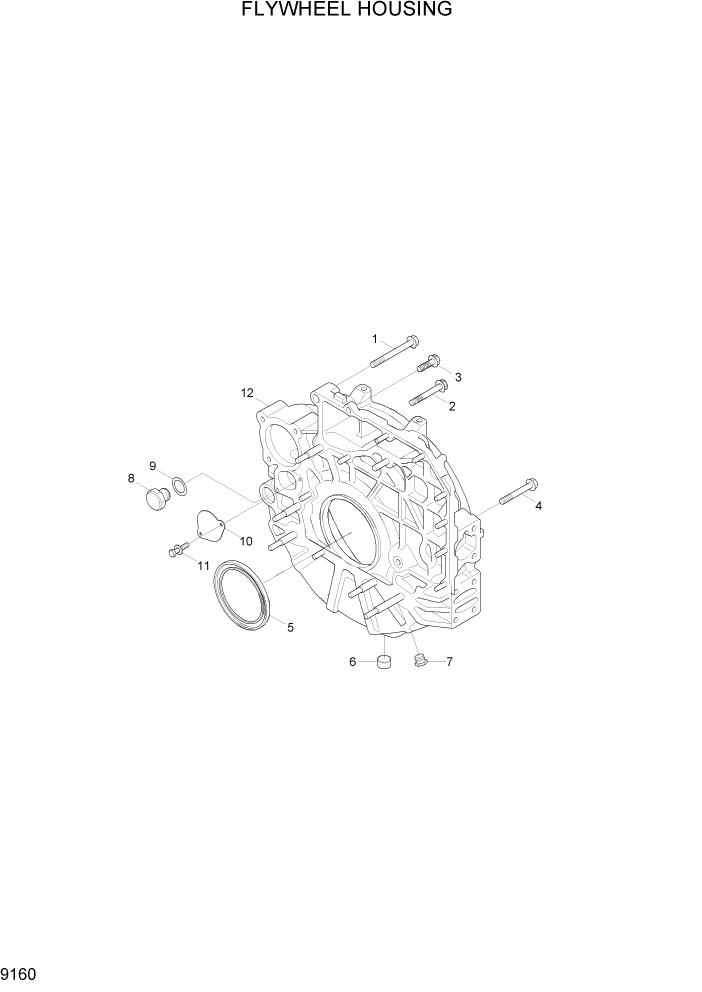 Схема запчастей Hyundai R200W7A - PAGE 9160 FLYWHEEL HOUSING ДВИГАТЕЛЬ БАЗА