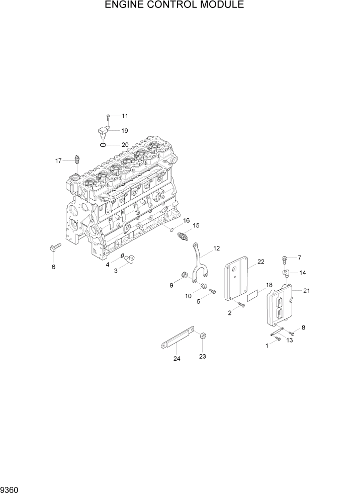 Схема запчастей Hyundai R200W7A - PAGE 9360 ENGINE CONTROL MODULE ДВИГАТЕЛЬ БАЗА