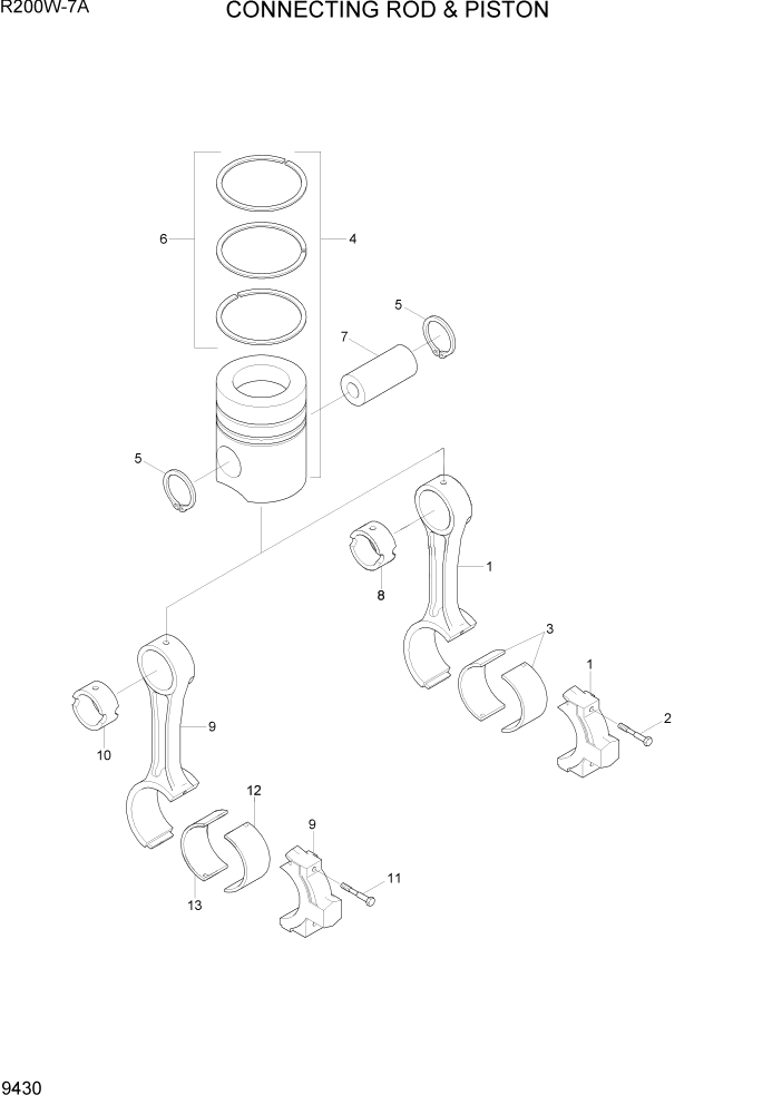 Схема запчастей Hyundai R200W7A - PAGE 9430 CONNECTING ROD & PISTON ДВИГАТЕЛЬ БАЗА