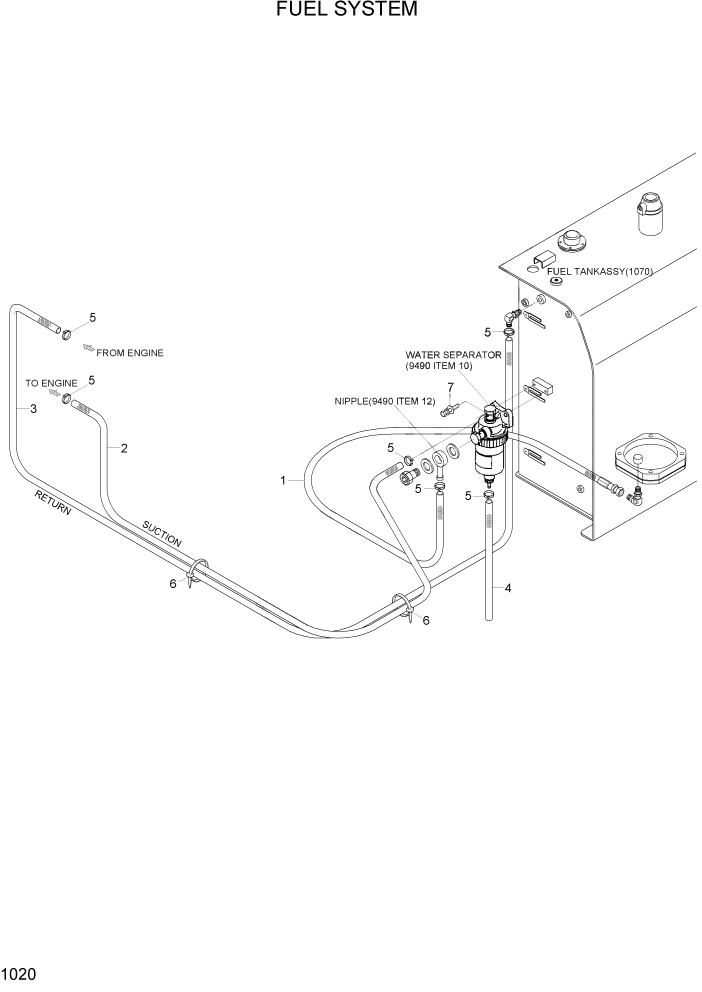 Схема запчастей Hyundai R95W3 - PAGE 1020 FUEL SYSTEM ДВИГАТЕЛЬ