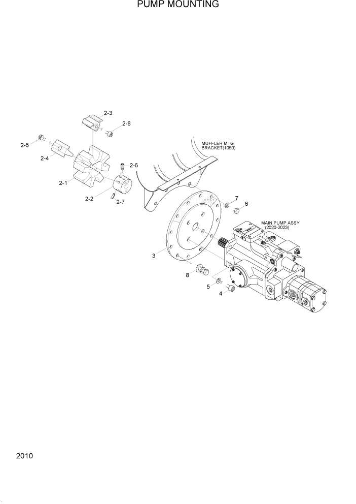 Схема запчастей Hyundai R95W3 - PAGE 2010 PUMP MOUNTING ГИДРАВЛИЧЕСКАЯ СИСТЕМА