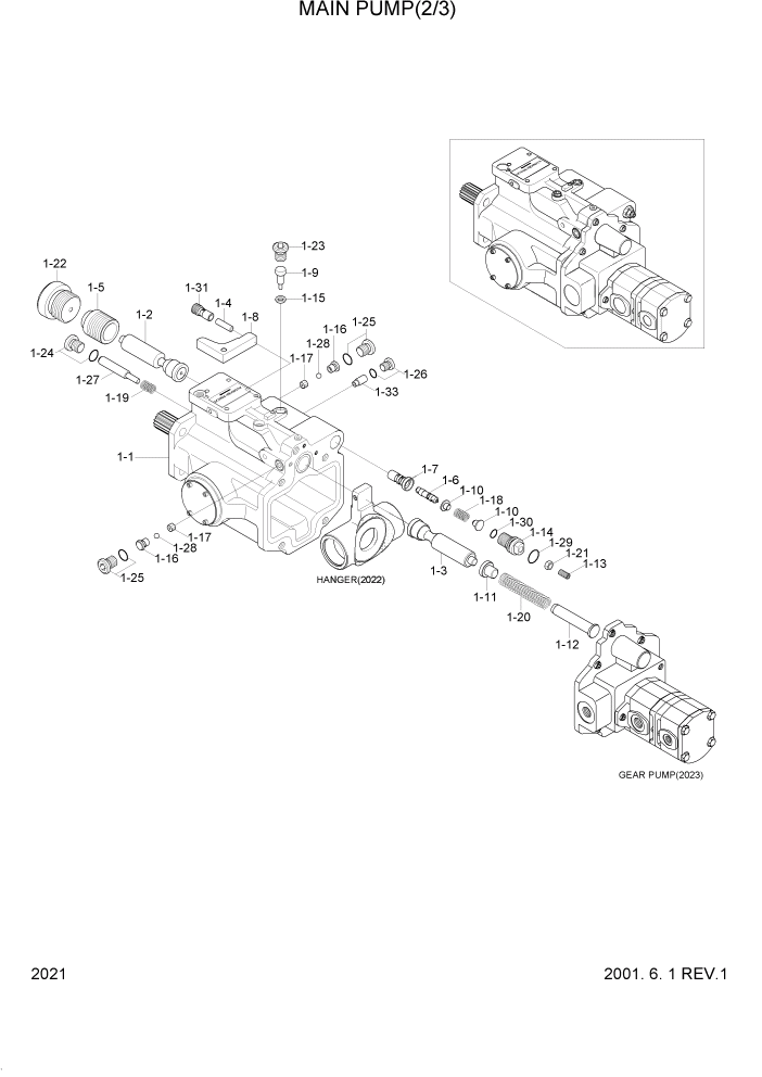 Схема запчастей Hyundai R95W3 - PAGE 2021 MAIN PUMP(2/3) ГИДРАВЛИЧЕСКАЯ СИСТЕМА