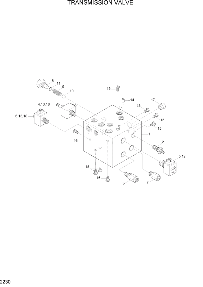 Схема запчастей Hyundai R95W3 - PAGE 2230 TRANSMISSION VALVE ГИДРАВЛИЧЕСКАЯ СИСТЕМА