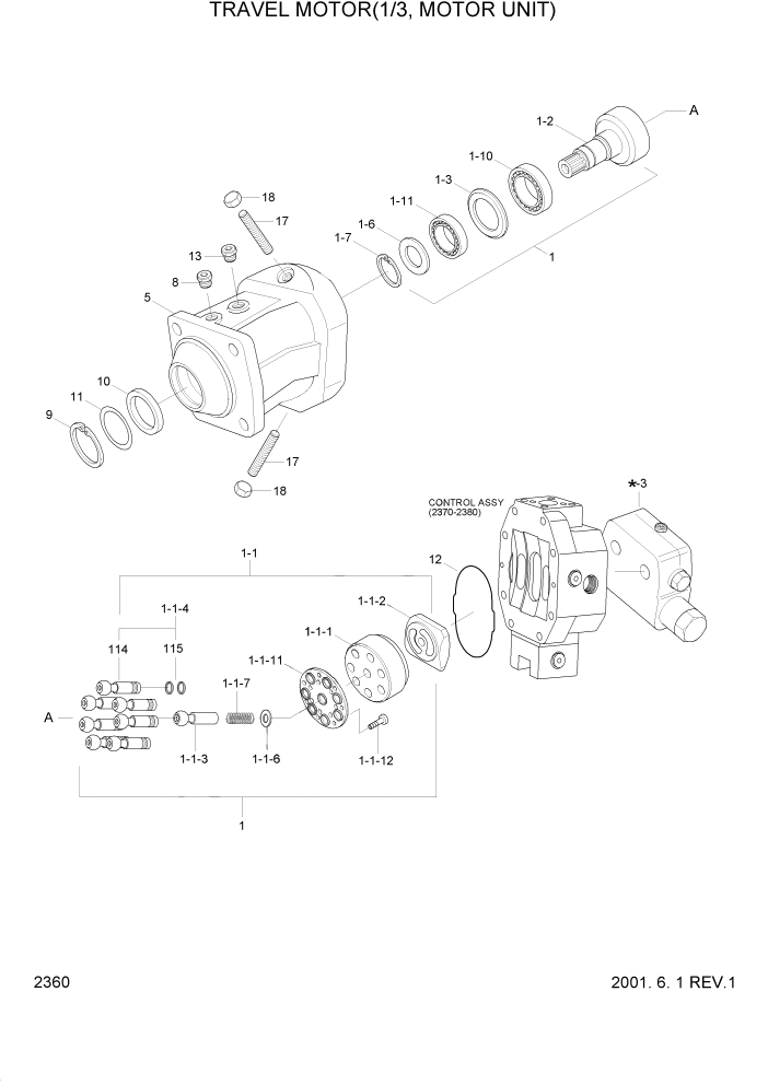 Схема запчастей Hyundai R95W3 - PAGE 2360 TRAVEL MOTOR(1/3, MOTOR UNIT) ГИДРАВЛИЧЕСКАЯ СИСТЕМА