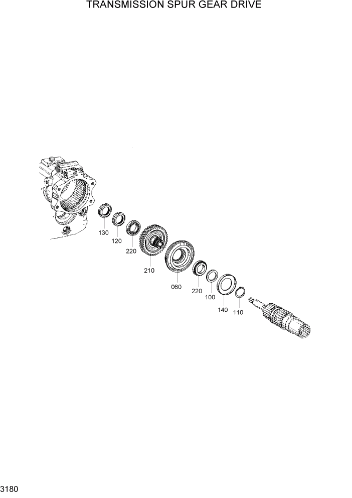 Схема запчастей Hyundai R95W3 - PAGE 3180 TRANSMISSION SPUR GEAR DRIVE ТРАНСМИССИЯ