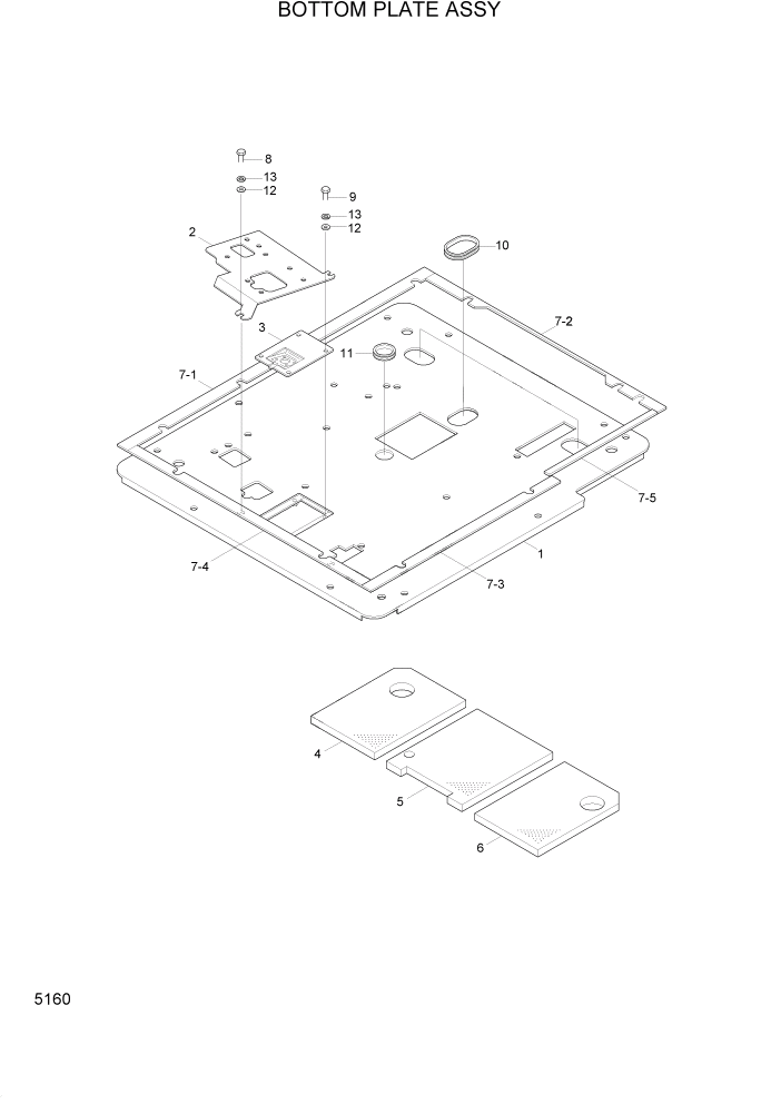 Схема запчастей Hyundai R95W3 - PAGE 5160 BOTTOM PLATE ASSY ВЕРХНЯЯ ЧАСТЬ