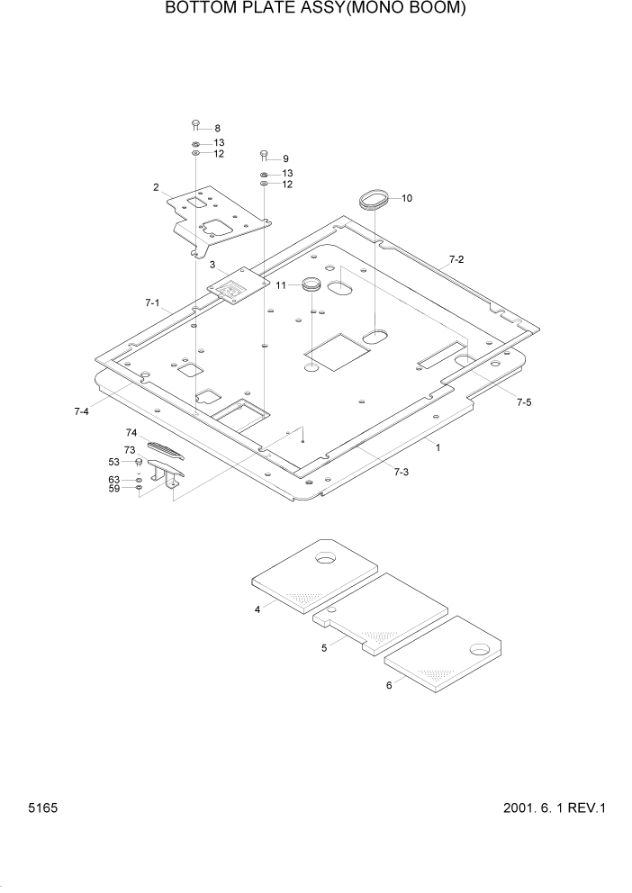 Схема запчастей Hyundai R95W3 - PAGE 5165 BOTTOM PLATE ASSY(MONO BOOM) ВЕРХНЯЯ ЧАСТЬ