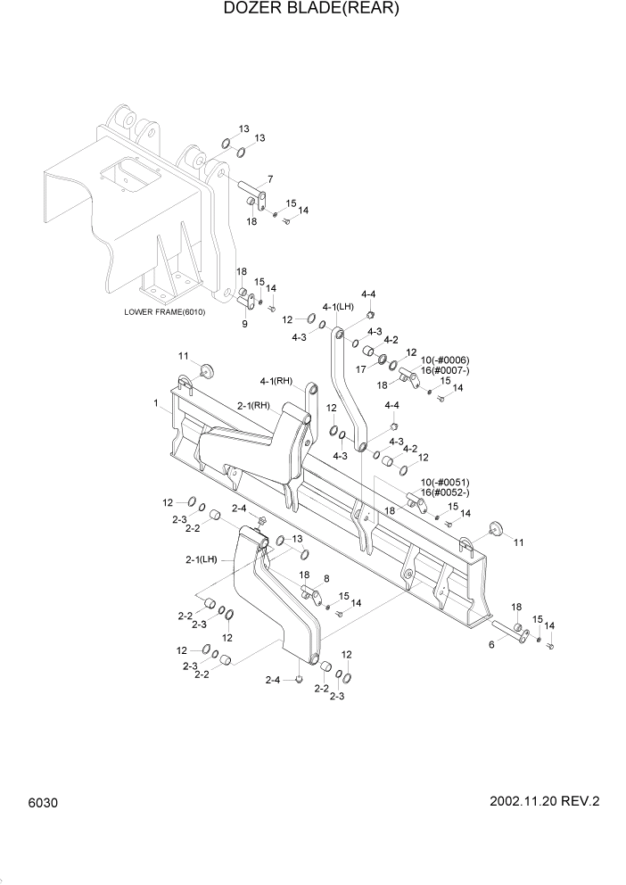 Схема запчастей Hyundai R95W3 - PAGE 6030 DOZER BLADE(REAR) НИЖНЯЯ ЧАСТЬ