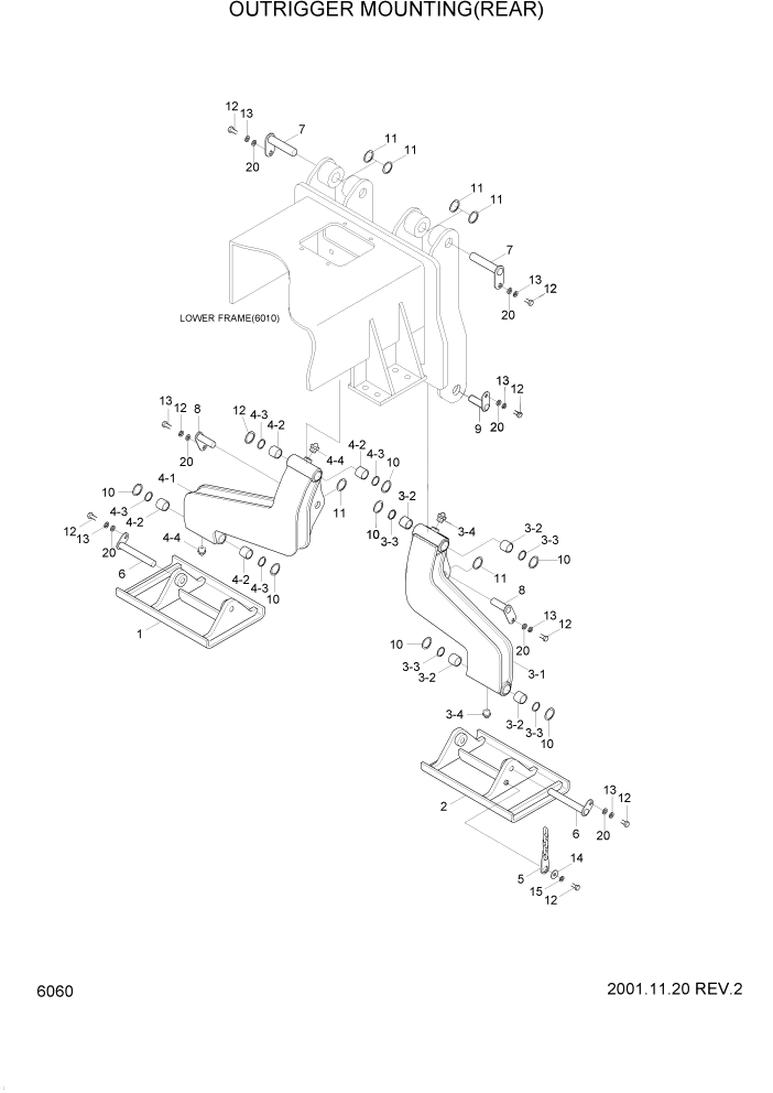 Схема запчастей Hyundai R95W3 - PAGE 6060 OUTRIGGER MOUNTING(REAR) НИЖНЯЯ ЧАСТЬ
