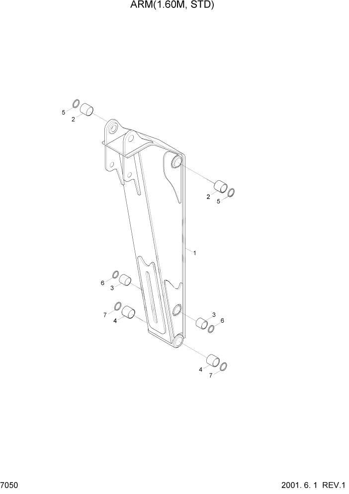 Схема запчастей Hyundai R95W3 - PAGE 7050 ARM(1.60M, STD) РАБОЧЕЕ ОБОРУДОВАНИЕ