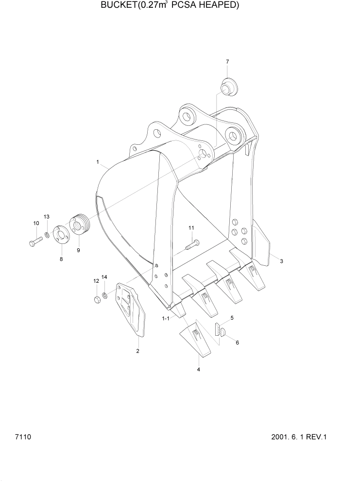 Схема запчастей Hyundai R95W3 - PAGE 7110 BUCKET(0.27M3 PCSA HEAPED) РАБОЧЕЕ ОБОРУДОВАНИЕ