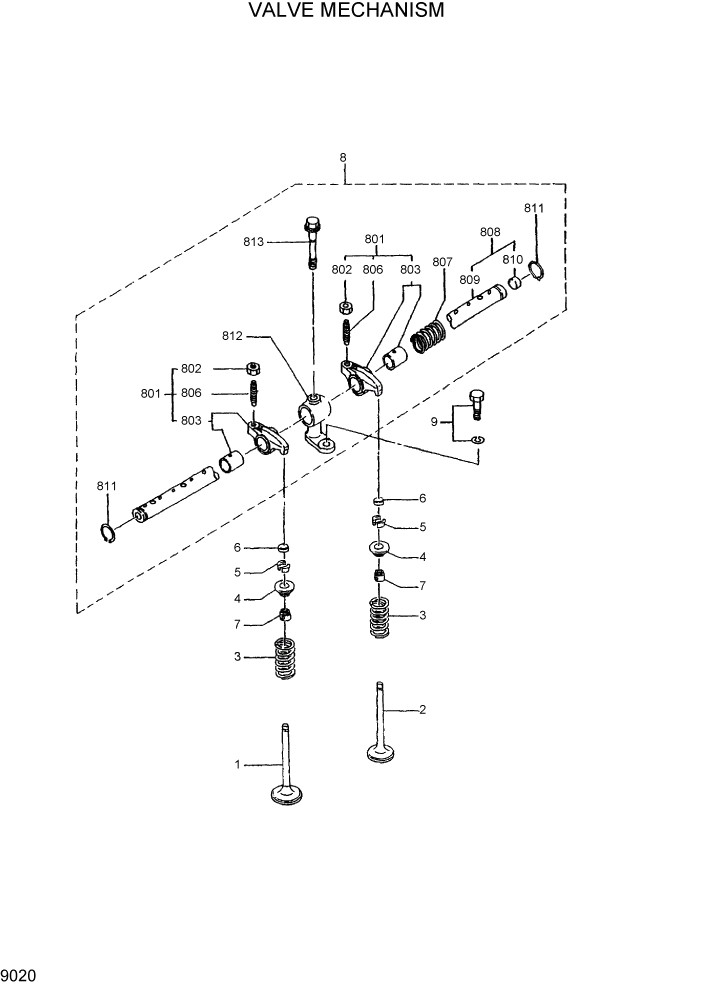 Схема запчастей Hyundai R95W3 - PAGE 9020 VALVE MECHANISM ДВИГАТЕЛЬ БАЗА