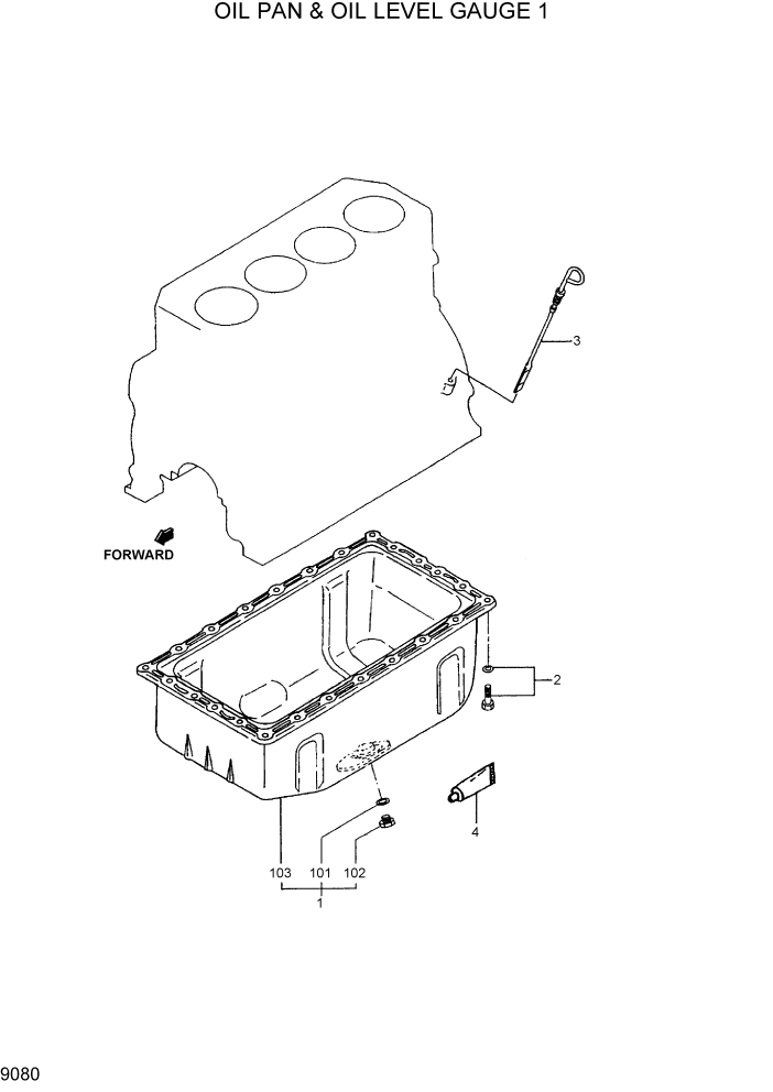 Схема запчастей Hyundai R95W3 - PAGE 9080 OIL PAN & OIL LEVEL GAUGE 1 ДВИГАТЕЛЬ БАЗА