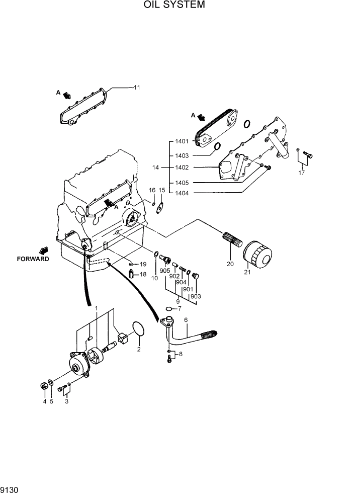 Схема запчастей Hyundai R95W3 - PAGE 9130 OIL SYSTEM ДВИГАТЕЛЬ БАЗА