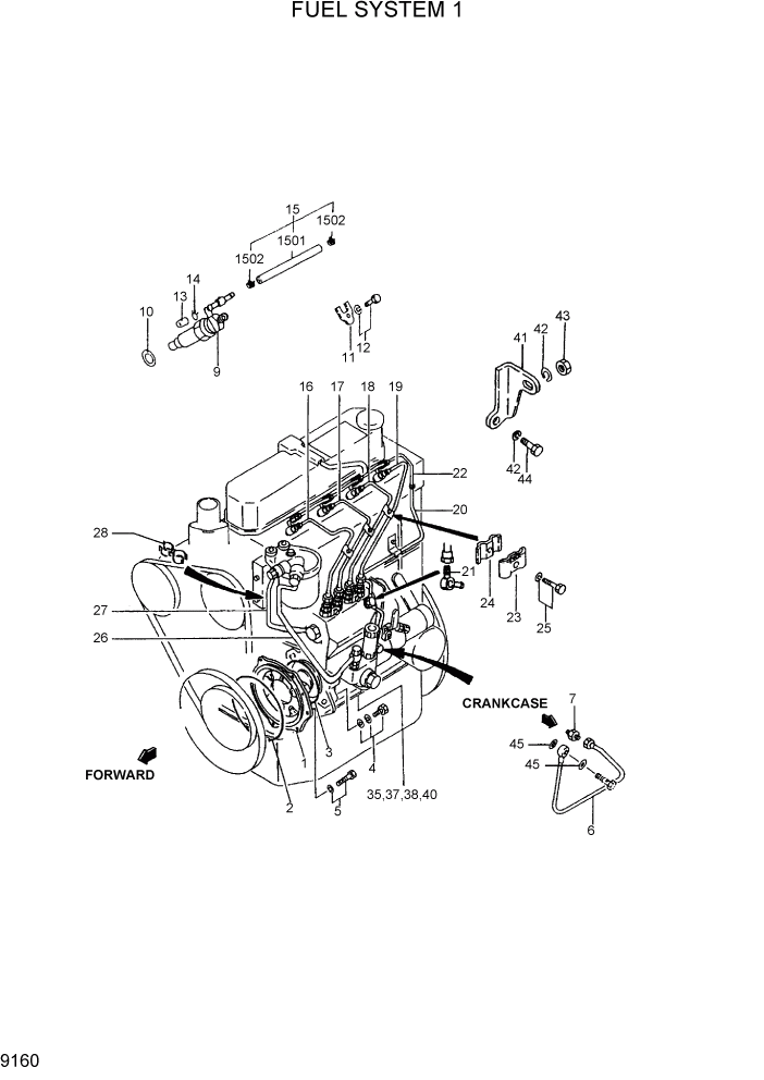 Схема запчастей Hyundai R95W3 - PAGE 9160 FUEL SYSTEM 1 ДВИГАТЕЛЬ БАЗА