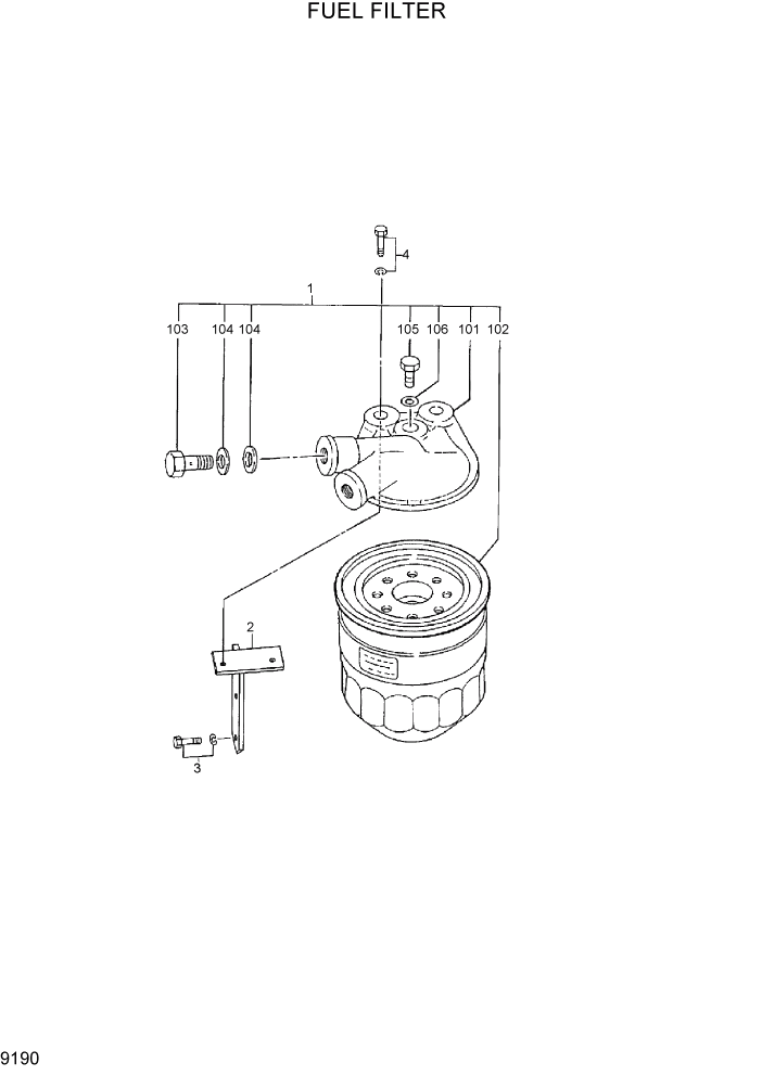 Схема запчастей Hyundai R95W3 - PAGE 9190 FUEL FILTER ДВИГАТЕЛЬ БАЗА