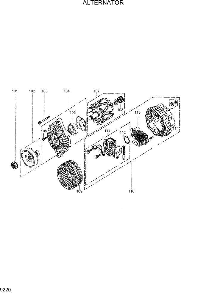Схема запчастей Hyundai R95W3 - PAGE 9220 ALTERNATOR ДВИГАТЕЛЬ БАЗА