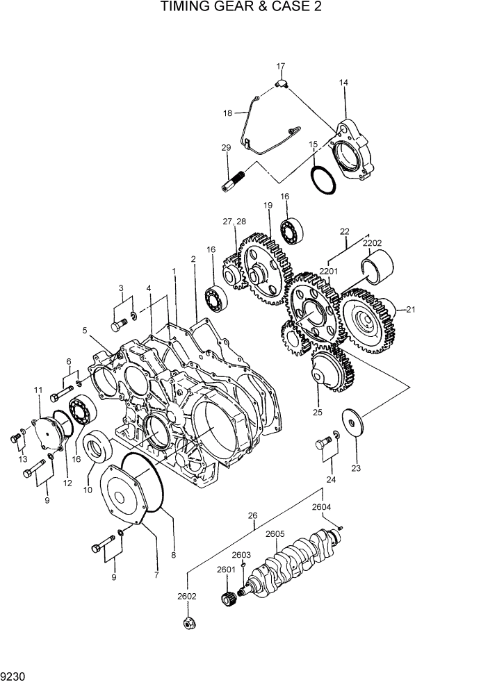 Схема запчастей Hyundai R95W3 - PAGE 9230 TIMING GEAR & CASE 2 ДВИГАТЕЛЬ БАЗА