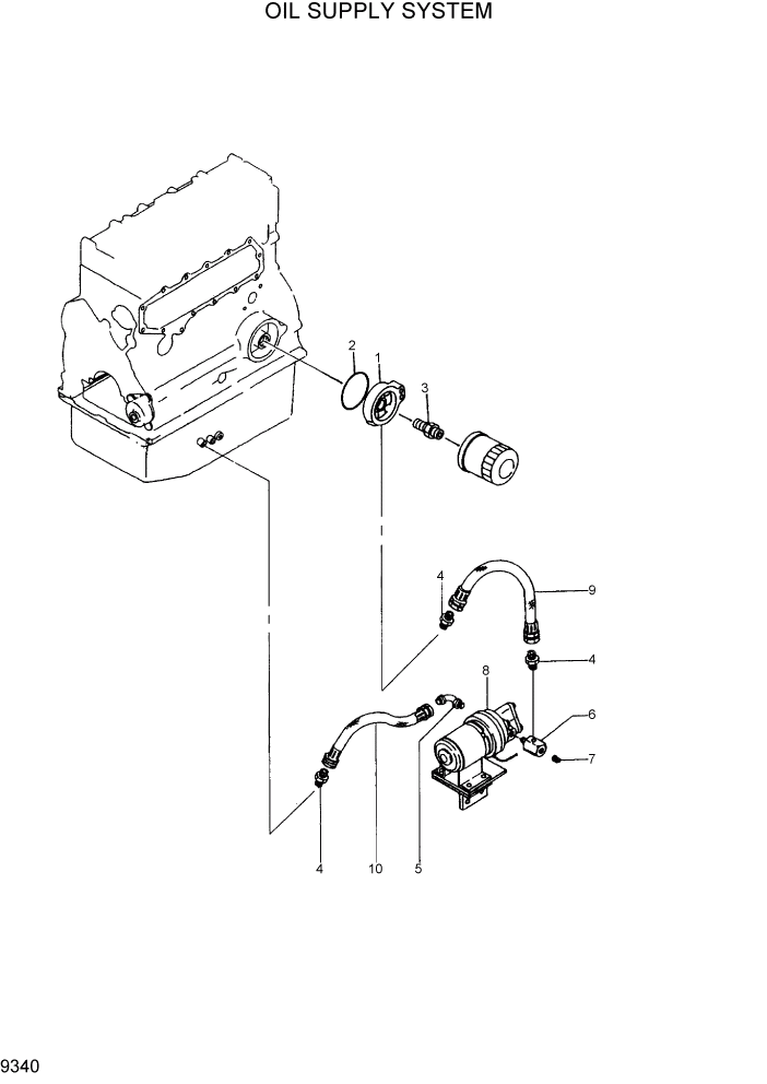 Схема запчастей Hyundai R95W3 - PAGE 9340 OIL SUPPLY SYSTEM ДВИГАТЕЛЬ БАЗА