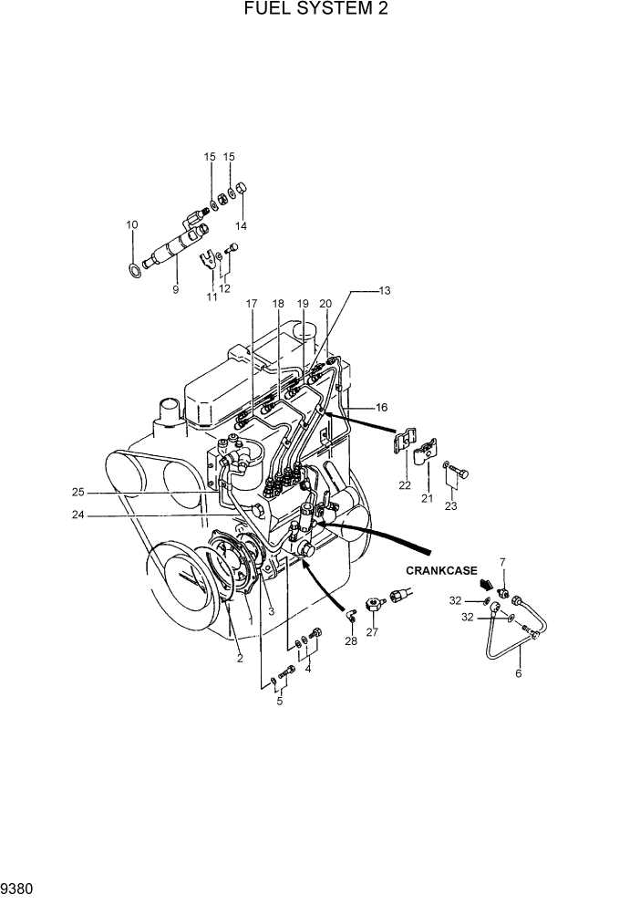 Схема запчастей Hyundai R95W3 - PAGE 9380 FUEL SYSTEM 2 ДВИГАТЕЛЬ БАЗА