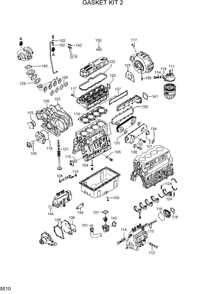 Схема запчастей Hyundai R95W3 - PAGE 9510 GASKET KIT 2 ДВИГАТЕЛЬ БАЗА