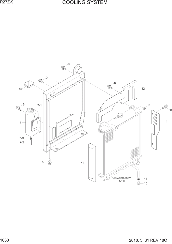 Схема запчастей Hyundai R27Z-9 - PAGE 1030 COOLING SYSTEM СИСТЕМА ДВИГАТЕЛЯ