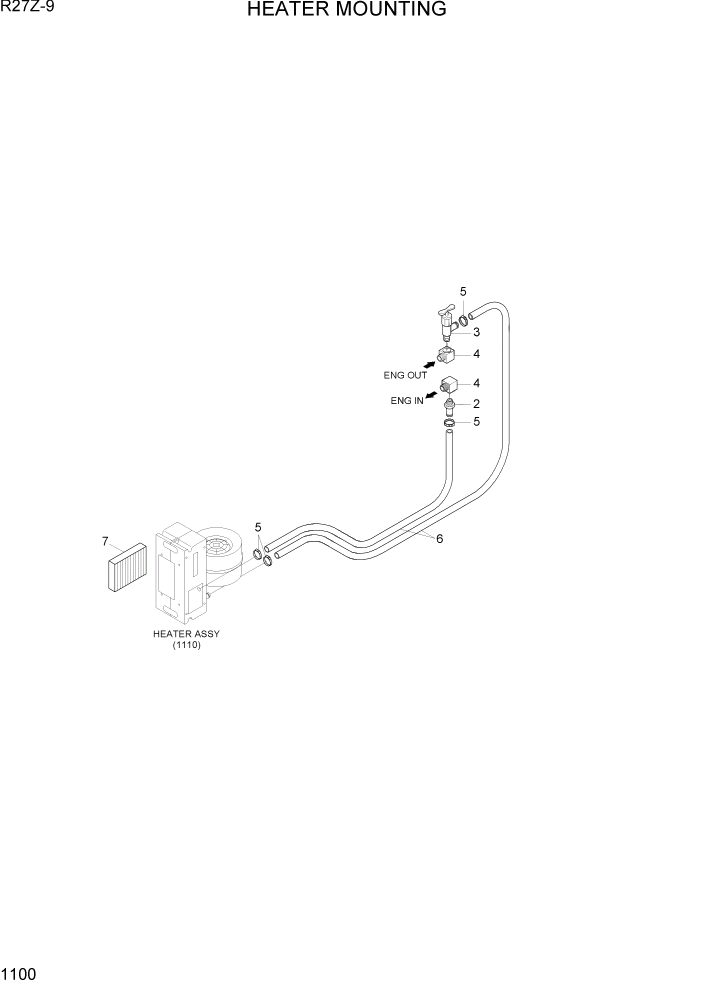 Схема запчастей Hyundai R27Z-9 - PAGE 1100 HEATER MOUNTING СИСТЕМА ДВИГАТЕЛЯ