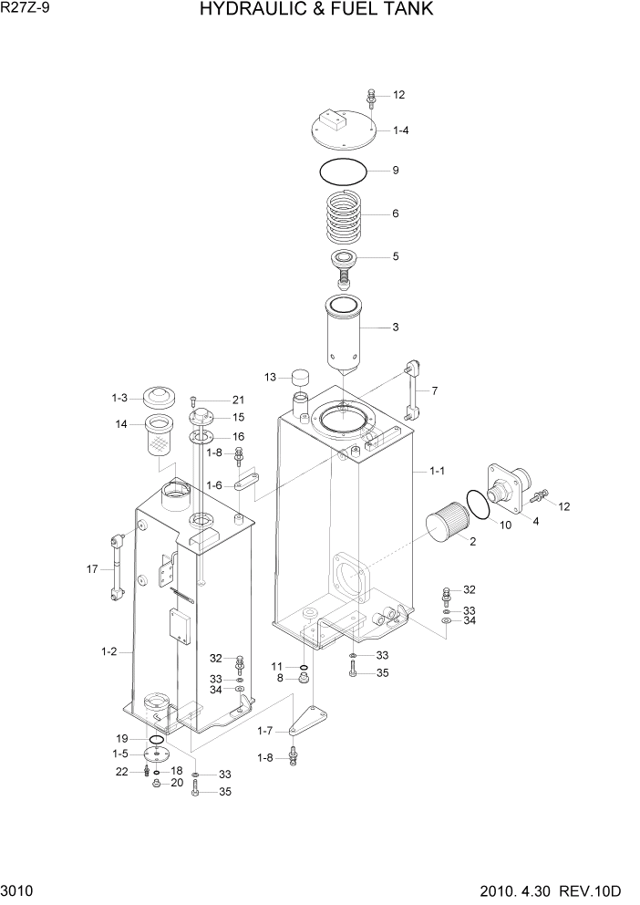 Схема запчастей Hyundai R27Z-9 - PAGE 3010 HYDRAULIC & FUEL TANK ГИДРАВЛИЧЕСКАЯ СИСТЕМА