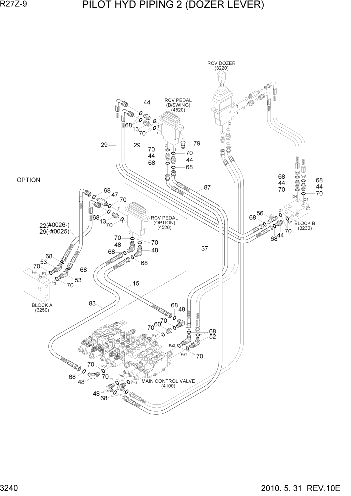 Схема запчастей Hyundai R27Z-9 - PAGE 3240 PILOT HYD PIPING 2 (DOZER LEVER) ГИДРАВЛИЧЕСКАЯ СИСТЕМА