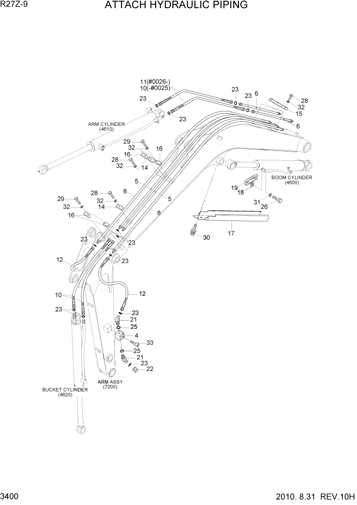 Схема запчастей Hyundai R27Z-9 - PAGE 3400 ATTACH HYDRAULIC PIPING ГИДРАВЛИЧЕСКАЯ СИСТЕМА