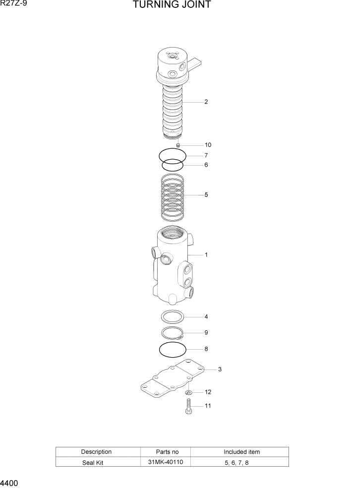 Схема запчастей Hyundai R27Z-9 - PAGE 4400 TURNING JOINT ГИДРАВЛИЧЕСКИЕ КОМПОНЕНТЫ