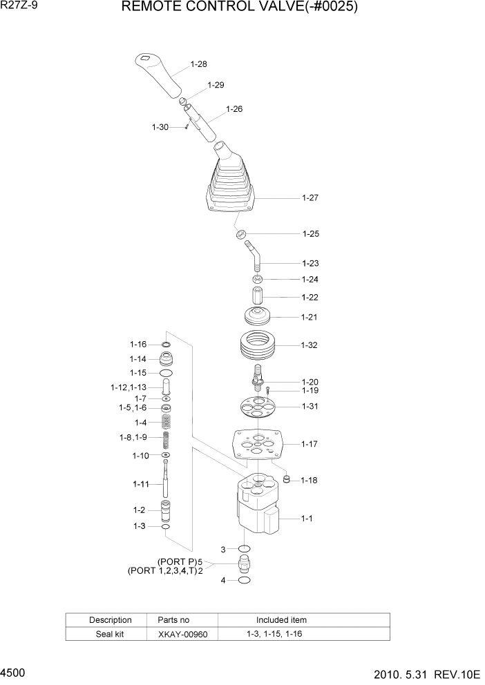 Схема запчастей Hyundai R27Z-9 - PAGE 4500 REMOTE CONTROL VALVE(-#0025) ГИДРАВЛИЧЕСКИЕ КОМПОНЕНТЫ