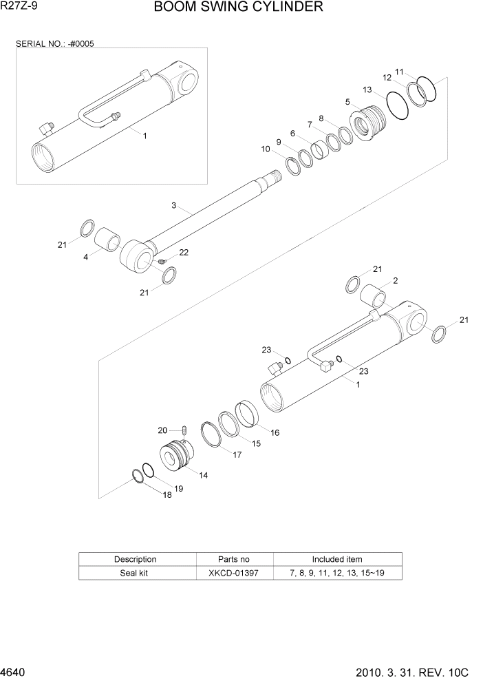 Схема запчастей Hyundai R27Z-9 - PAGE 4640 BOOM SWING CYLINDER ГИДРАВЛИЧЕСКИЕ КОМПОНЕНТЫ
