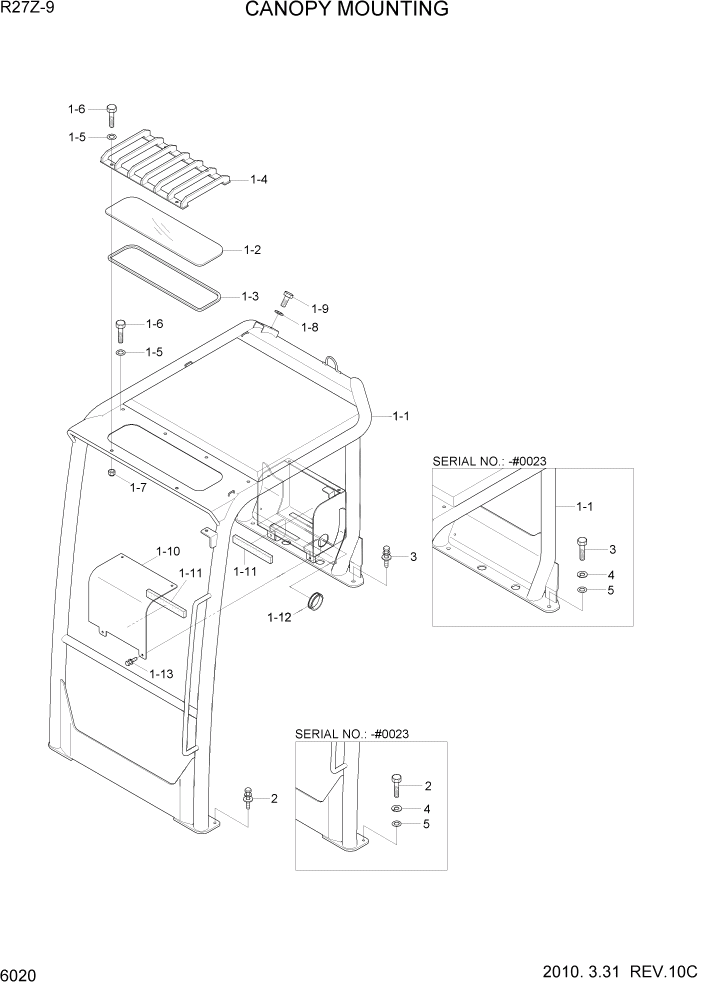 Схема запчастей Hyundai R27Z-9 - PAGE 6020 CANOPY MOUNTING СТРУКТУРА