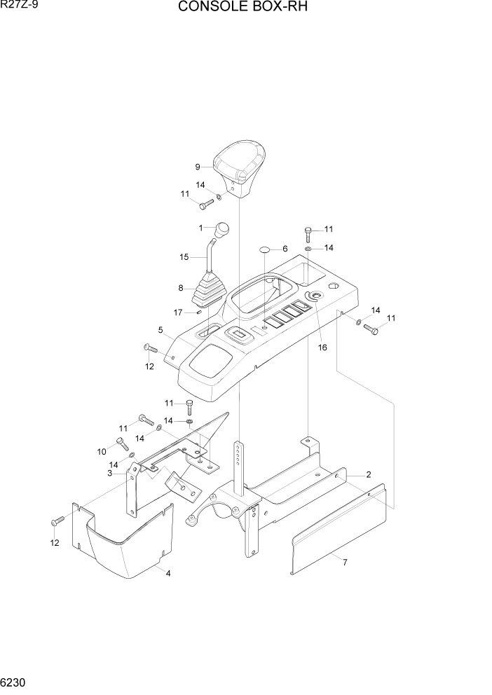 Схема запчастей Hyundai R27Z-9 - PAGE 6230 CONSOLE BOX-RH СТРУКТУРА