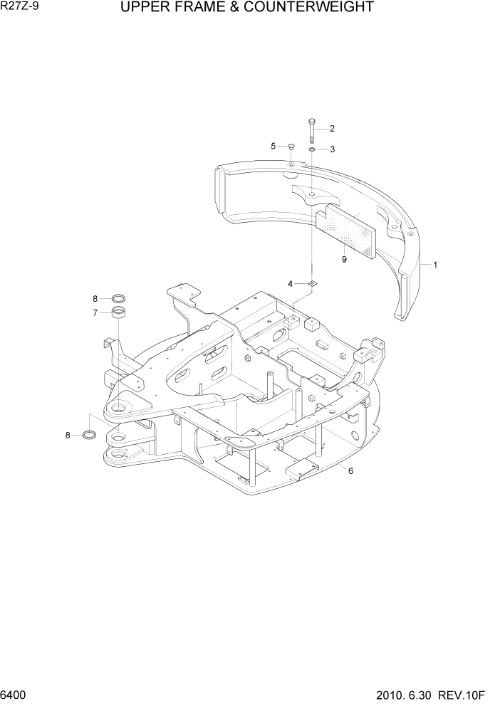 Схема запчастей Hyundai R27Z-9 - PAGE 6400 UPPER FRAME & COUNTERWEIGHT СТРУКТУРА