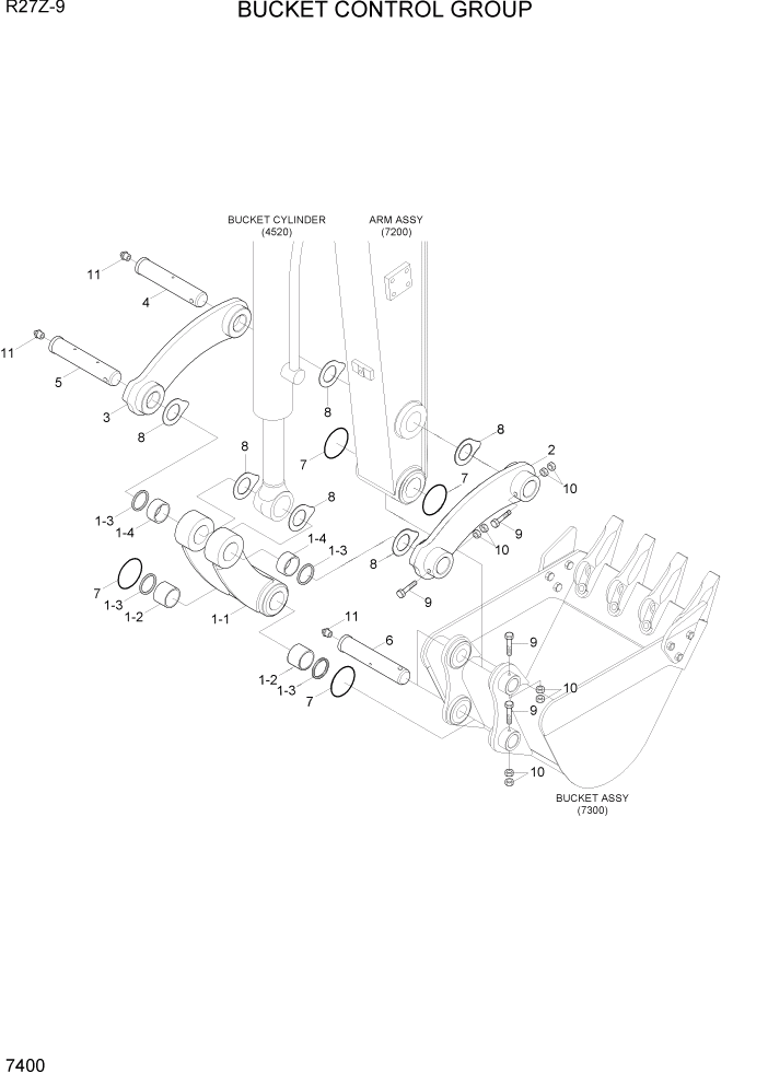 Схема запчастей Hyundai R27Z-9 - PAGE 7400 BUCKET CONTROL GROUP РАБОЧЕЕ ОБОРУДОВАНИЕ