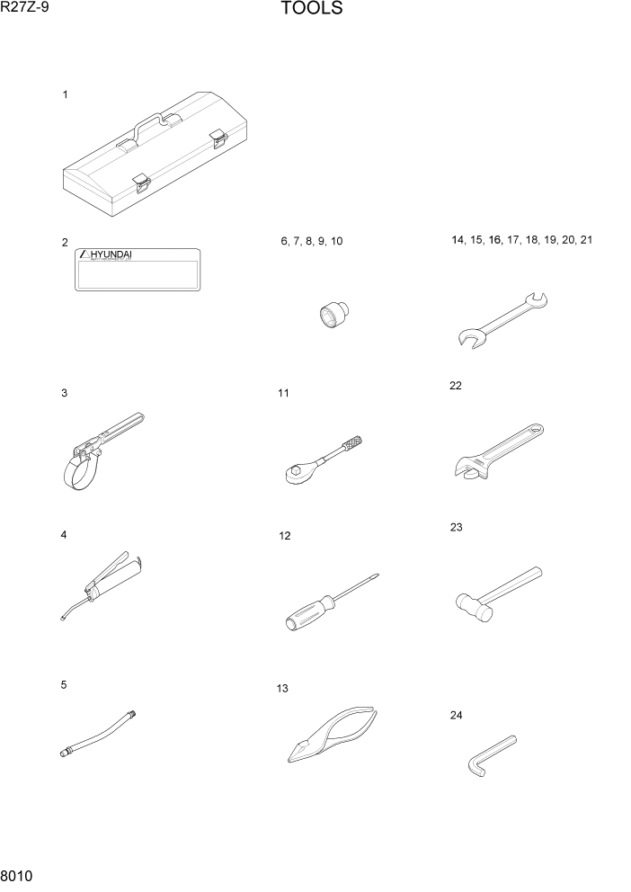Схема запчастей Hyundai R27Z-9 - PAGE 8010 TOOLS РАЗНОЕ